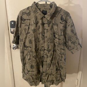 RVCA Khaki Short Sleeve Shirt with Black Nature Print